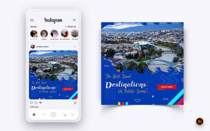 Шаблон оформлення публікації Instagram-26 для дослідників подорожей і екскурсій у соціальних мережах