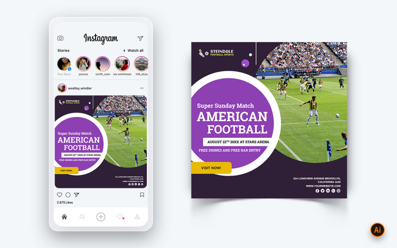 Спортивні турніри Соціальні медіа Instagram Post Design Template-12