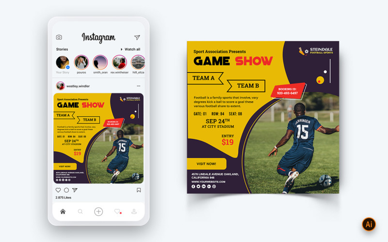 Спортивные турниры в социальных сетях Instagram Post Design Template-19