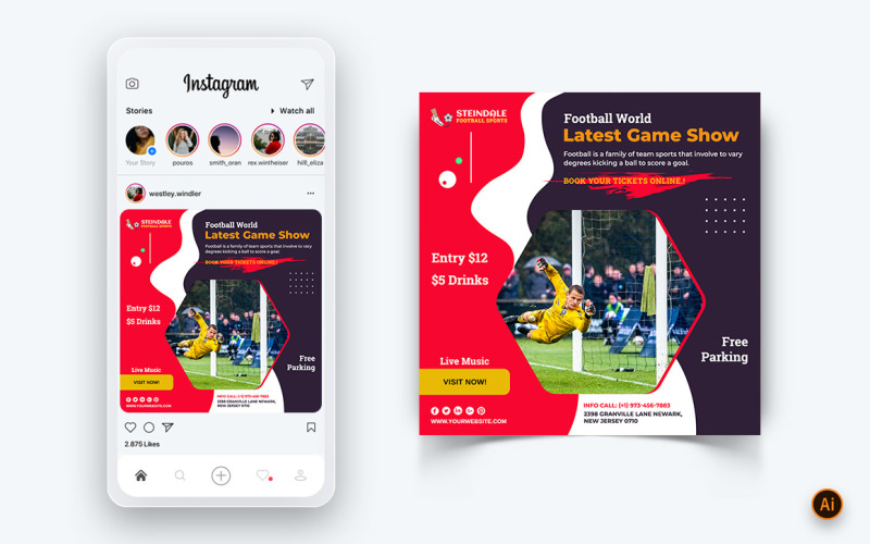 Sportovní turnaje Sociální média Instagram Post Design Template-07