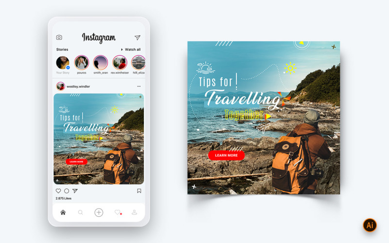 Travel Explorer és Tour közösségi média Instagram bejegyzéstervező sablon-16