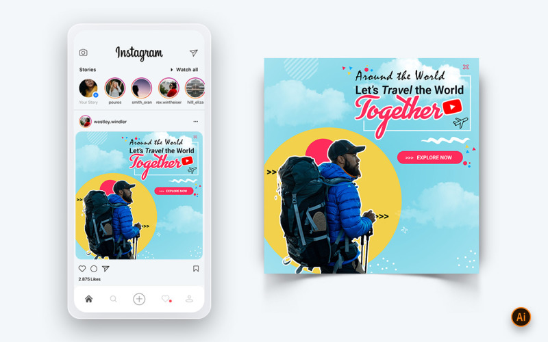 Travel Explorer и тур в социальных сетях Instagram Post Design Template-19
