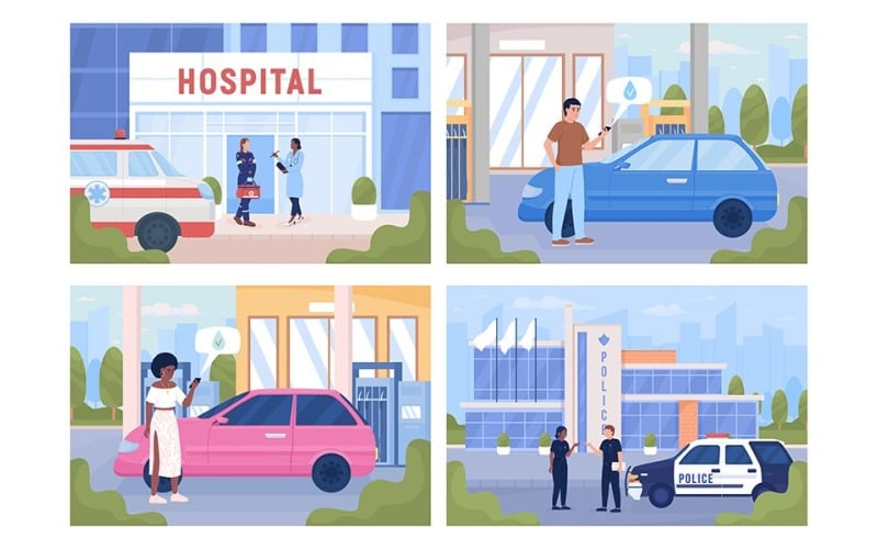 Usługi miejskie dla obywateli zestaw ilustracji