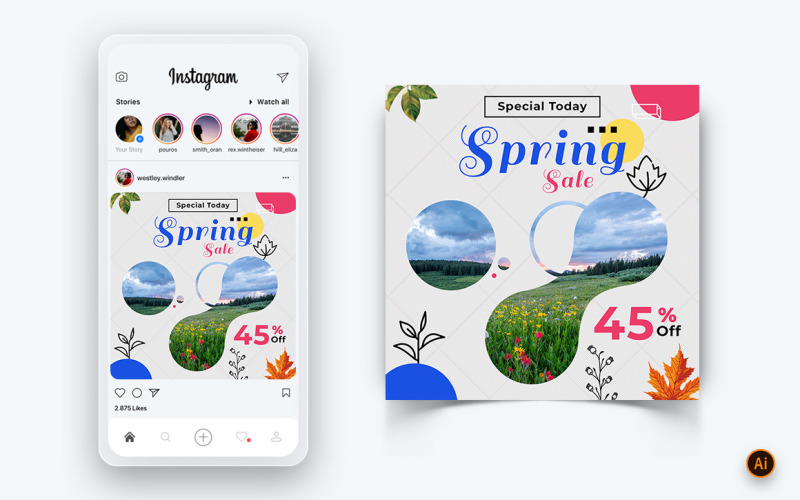 Весенний сезон в социальных сетях Instagram Post Design Template-13