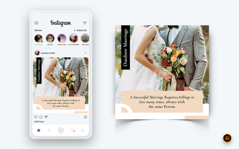Bruiloft uitnodiging sociale media Instagram post ontwerpsjabloon-03