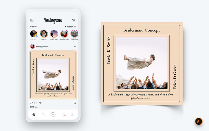 Bruiloft uitnodiging sociale media Instagram post ontwerpsjabloon-06