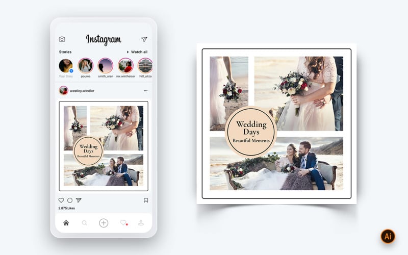 Bruiloft uitnodiging sociale media Instagram post ontwerpsjabloon-07