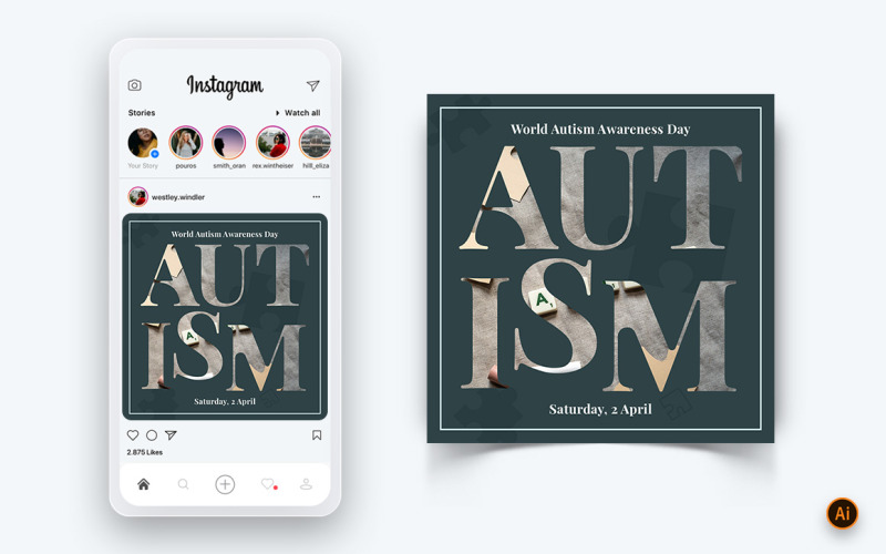 Modèle de conception de publication Instagram sur les médias sociaux de la Journée mondiale de sensibilisation à l'autisme-07
