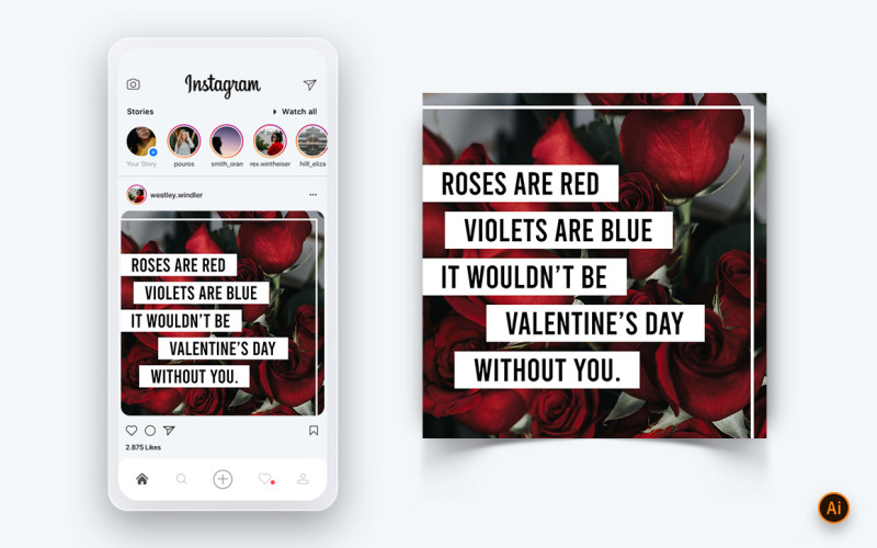 Modello di progettazione del post di Instagram dei social media per la festa di San Valentino-15