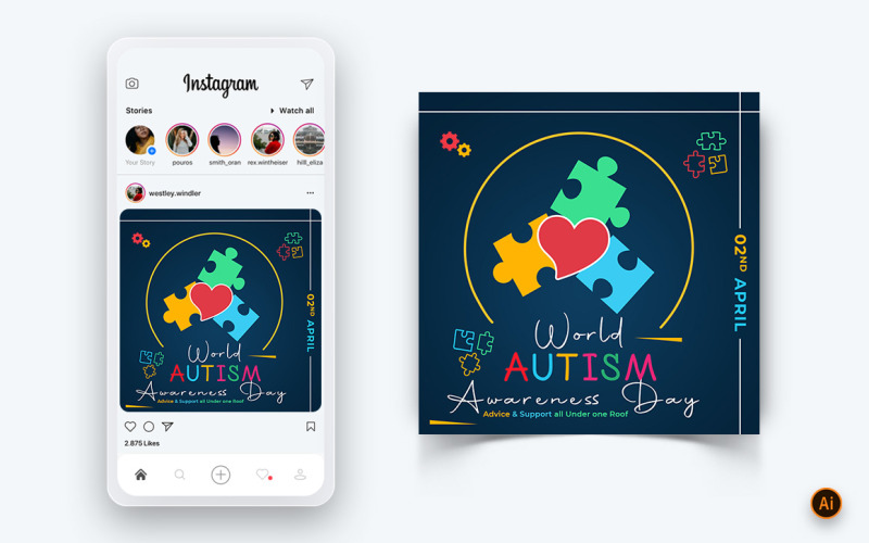 Plantilla de diseño de publicación de Instagram para redes sociales del Día Mundial de Concientización sobre el Autismo-01