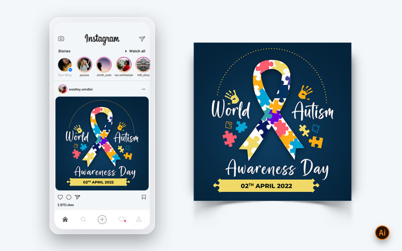 Plantilla de diseño de publicación de Instagram para redes sociales del Día Mundial de Concientización sobre el Autismo-03