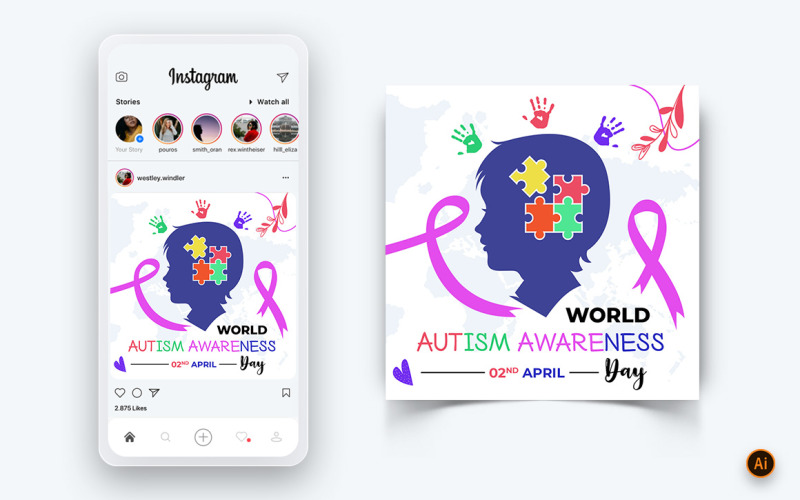 Plantilla de diseño de publicación de Instagram para redes sociales del Día Mundial de Concientización sobre el Autismo-04