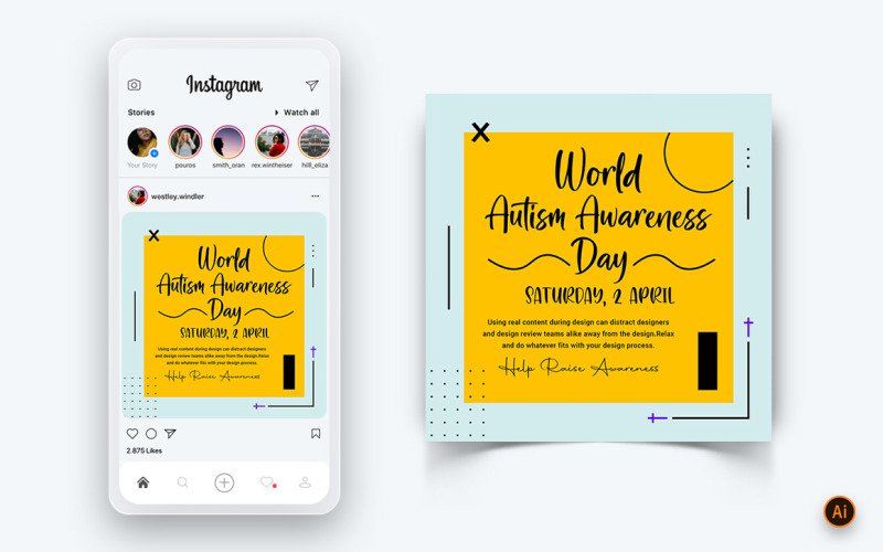 Plantilla de diseño de publicación de Instagram para redes sociales del Día Mundial de Concientización sobre el Autismo-06