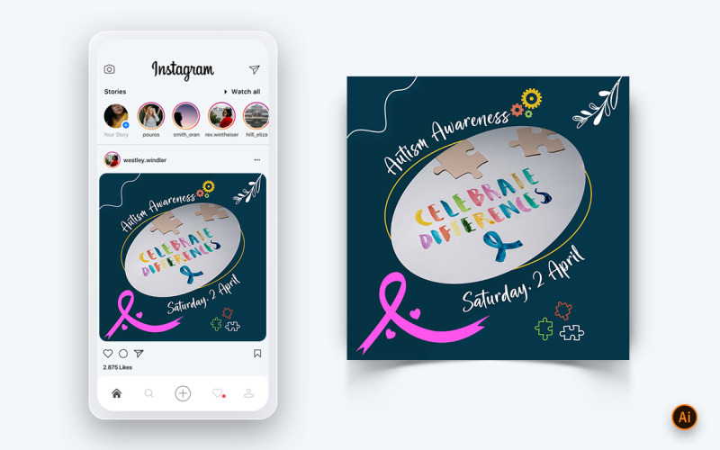Plantilla de diseño de publicación de Instagram para redes sociales del Día Mundial de Concientización sobre el Autismo-08