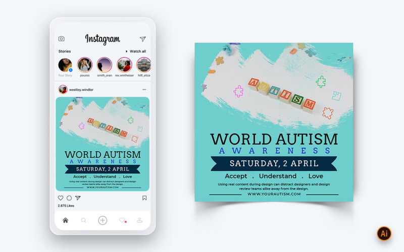 Plantilla de diseño de publicación de Instagram para redes sociales del Día Mundial de Concientización sobre el Autismo-10
