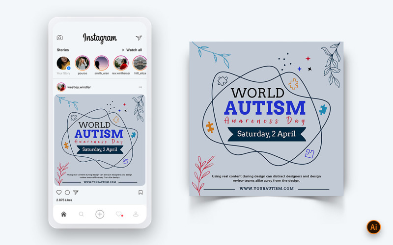 Plantilla de diseño de publicación de Instagram para redes sociales del Día Mundial de Concientización sobre el Autismo-11