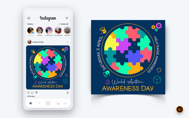 Plantilla de diseño de publicación de Instagram para redes sociales del Día Mundial de Concientización sobre el Autismo-14