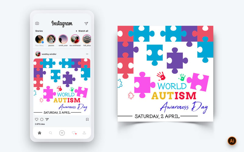 Plantilla de diseño de publicación de Instagram para redes sociales del Día Mundial de Concientización sobre el Autismo-15