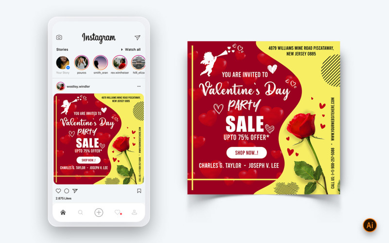 Шаблон оформлення публікації в соціальних мережах на День Святого Валентина в Instagram-12