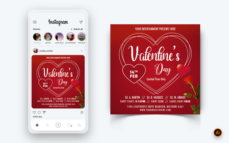 Valentijnsdag partij sociale media Instagram post ontwerpsjabloon-08