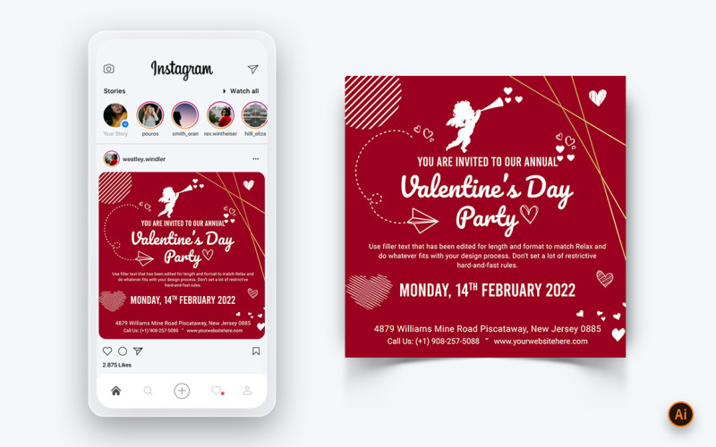 Valentijnsdag partij sociale media Instagram post ontwerpsjabloon-14