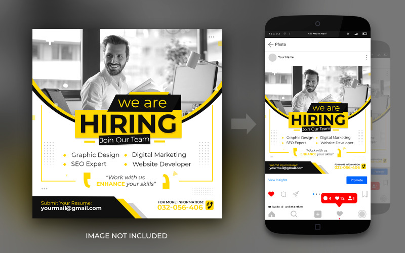 Wir stellen eine Job-Stelle ein Social Media Instagram und Facebook Promotion Design Template