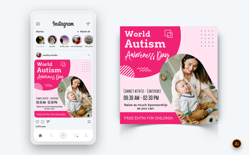 World Autism Awareness Day Social Media Instagram Post Design Mall-18