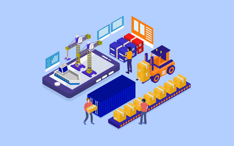 Logistiktechnologie in Vektor auf weißem Hintergrund dargestellt