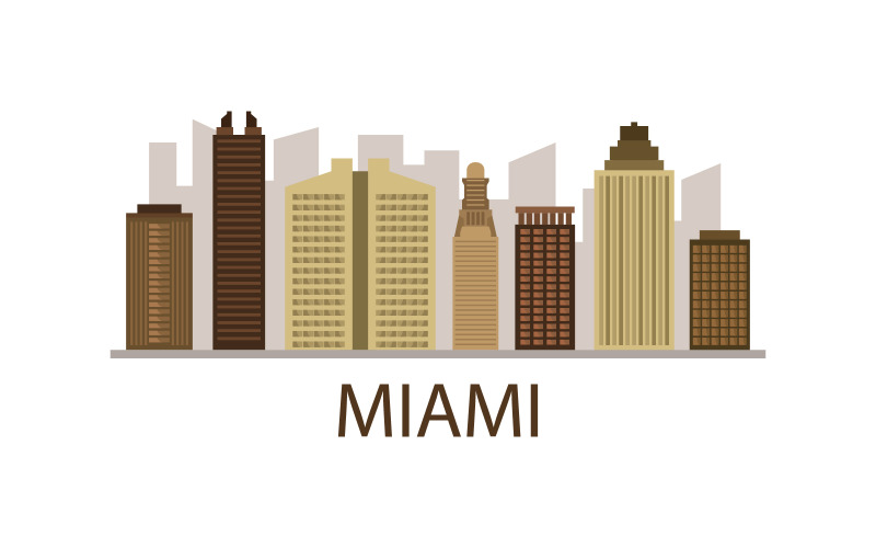 Skyline di Miami in vettoriale su sfondo bianco