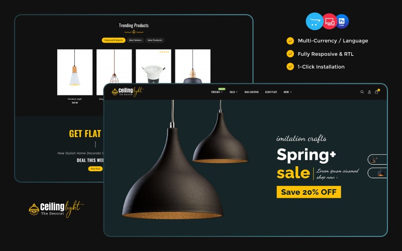 照明 - 现代灯具和照明在线商店和家具店 Opencart 主题