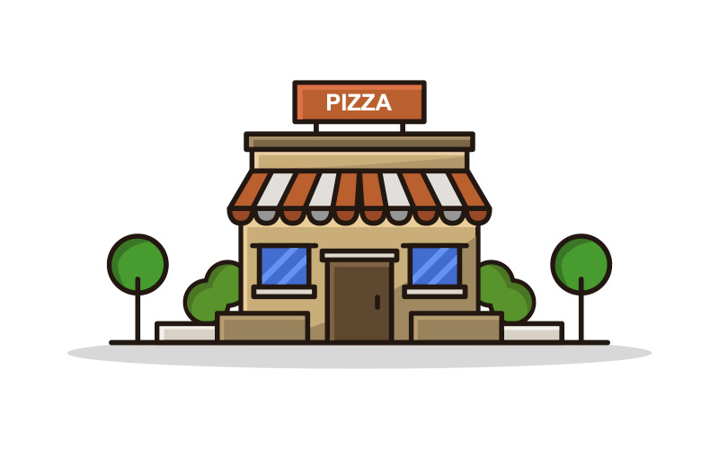 Beyaz bir arka planda vektörde gösterilen pizza dükkanı