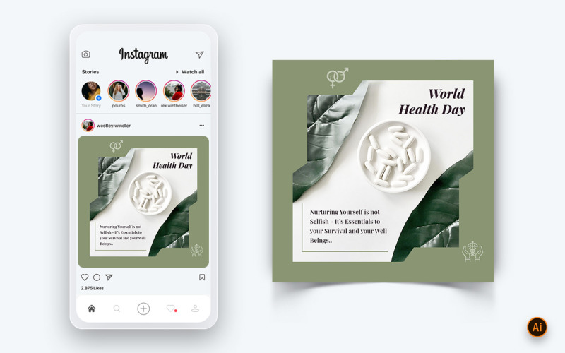 Dünya Sağlık Günü Sosyal Medya Instagram Post Tasarım Şablonu-07