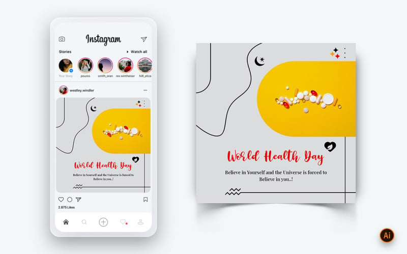 Dünya Sağlık Günü Sosyal Medya Instagram Post Tasarım Şablonu-11