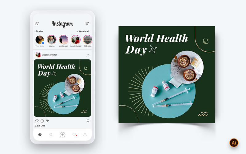 Plantilla de diseño de publicación de Instagram para redes sociales del Día Mundial de la Salud-02