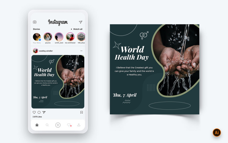 Plantilla de diseño de publicación de Instagram para redes sociales del Día Mundial de la Salud-08