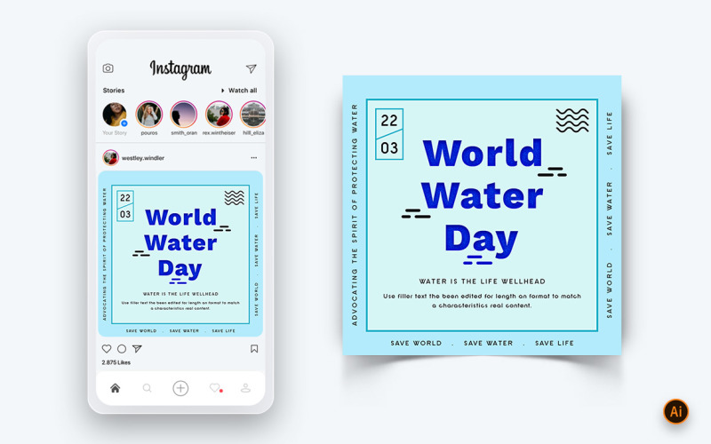 Dünya Su Günü Sosyal Medya Instagram Post Tasarım Şablonu-05