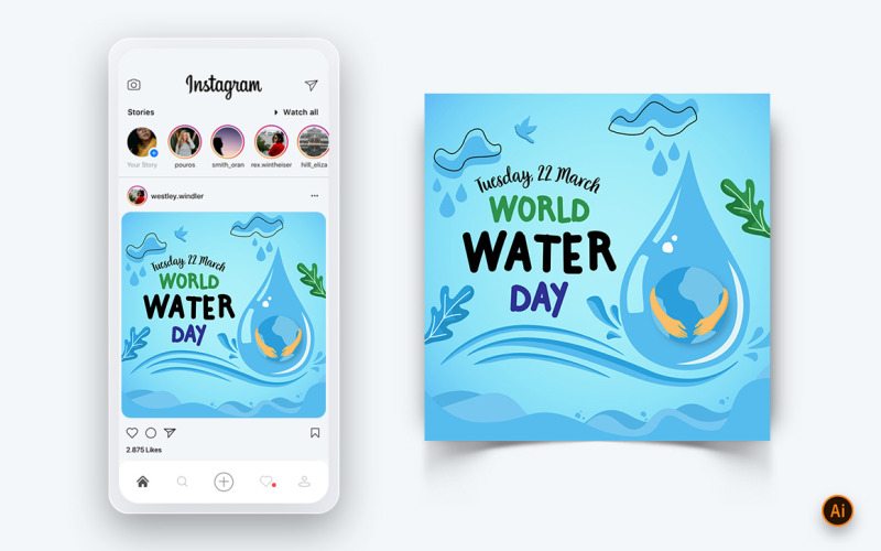 Dünya Su Günü Sosyal Medya Instagram Post Tasarım Şablonu-06