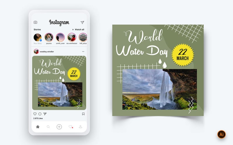 Dünya Su Günü Sosyal Medya Instagram Post Tasarım Şablonu-23