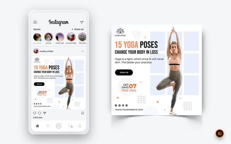 Йога и медитация в социальных сетях Instagram Post Design Template-30