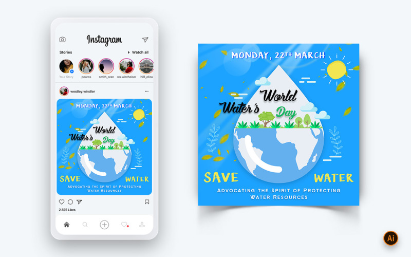 Modèle de conception de publication Instagram sur les médias sociaux de la Journée mondiale de l'eau-02