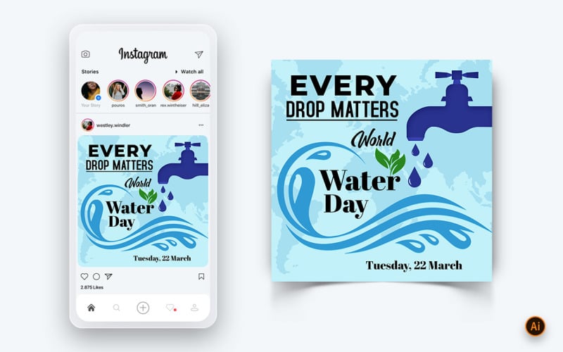 Modèle de conception de publication Instagram sur les médias sociaux de la Journée mondiale de l'eau-07