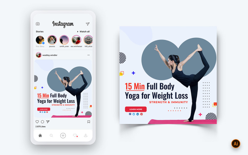 Modèle de conception de publication Instagram sur les médias sociaux pour le yoga et la méditation-09