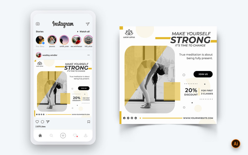 Modèle de conception de publication Instagram sur les médias sociaux pour le yoga et la méditation-29