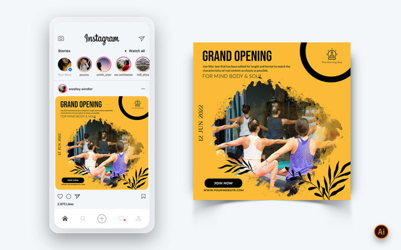 Modèle de conception de publication Instagram sur les médias sociaux pour le yoga et la méditation-34