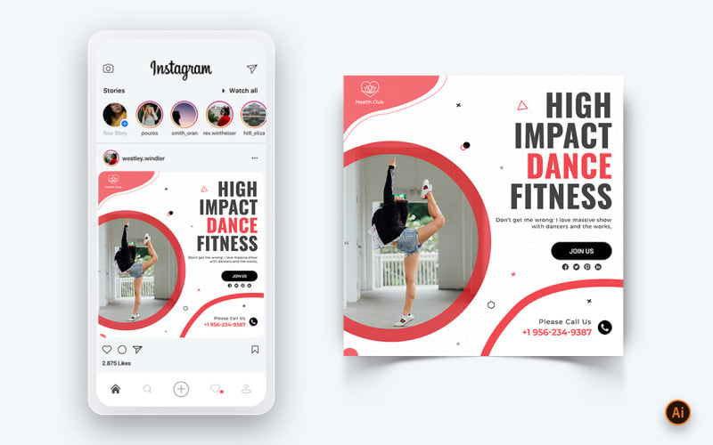 Modèle de conception de publication Instagram sur les médias sociaux Zumba Dance Studio-04