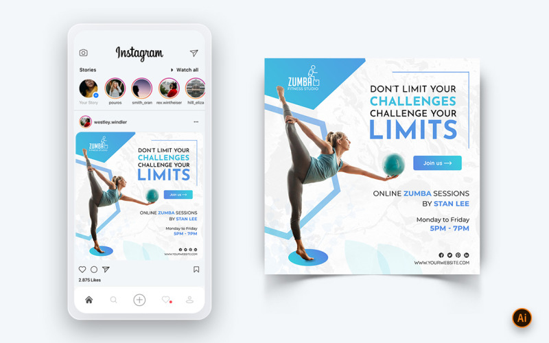 Modèle de conception de publication Instagram sur les médias sociaux Zumba Dance Studio-10