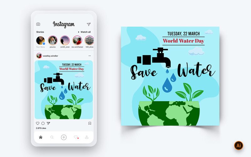 Modello di progettazione post Instagram per social media per la Giornata mondiale dell'acqua-10