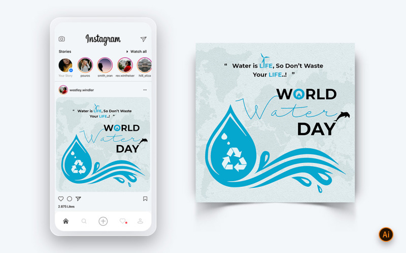 Modello di progettazione post Instagram per social media per la Giornata mondiale dell'acqua-12