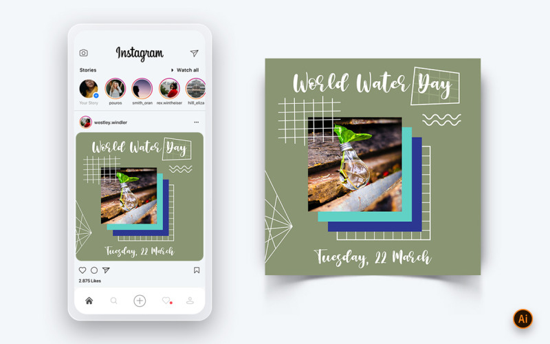 Modello di progettazione post Instagram per social media per la Giornata mondiale dell'acqua-18