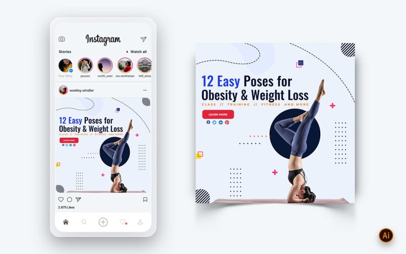 Modelo de Design de Post de Instagram de Mídia Social de Yoga e Meditação-08